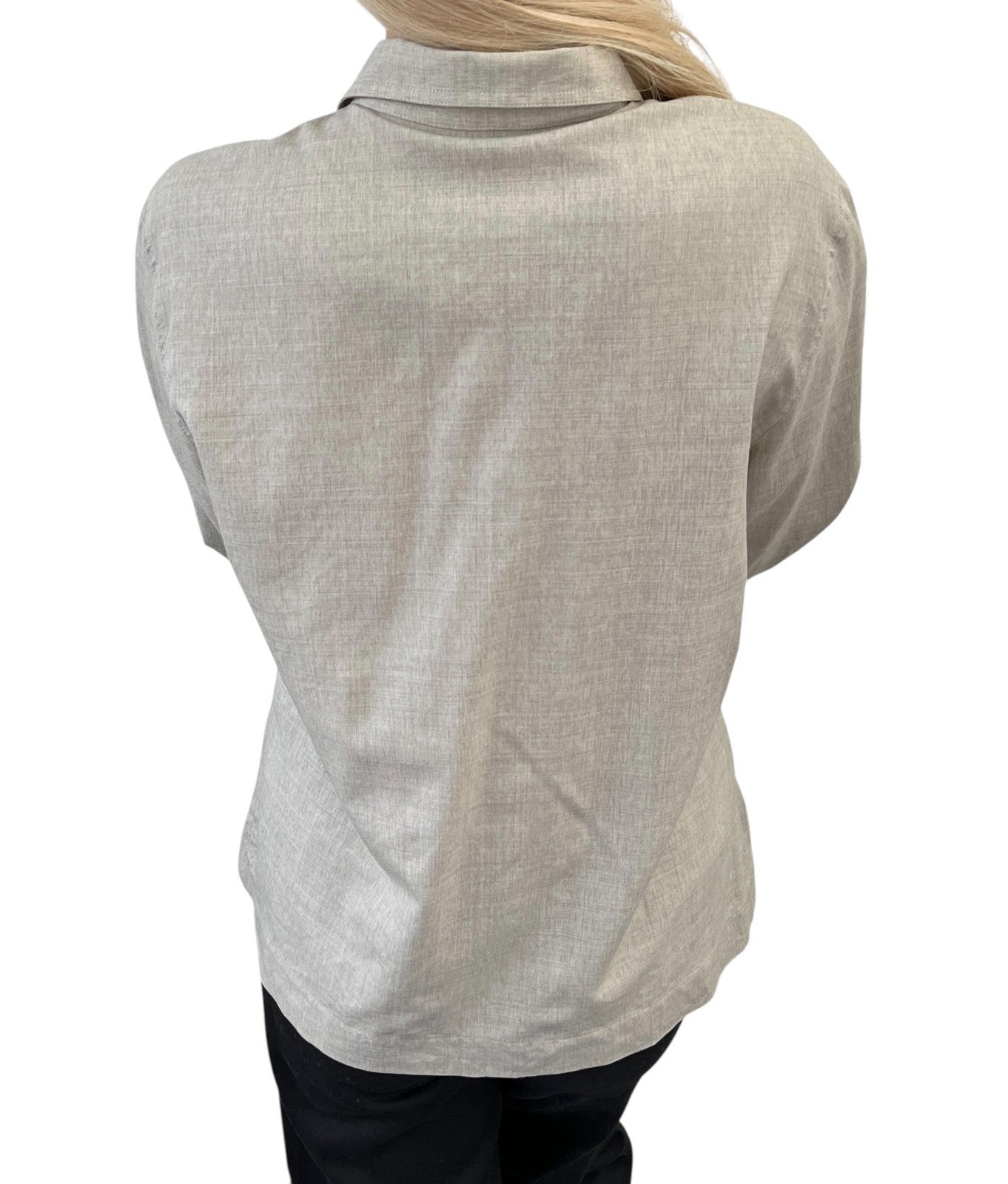 CHANEL Vintage CC Logo Button Up Shirt Blouse Top Beige Front Pocket Wool
