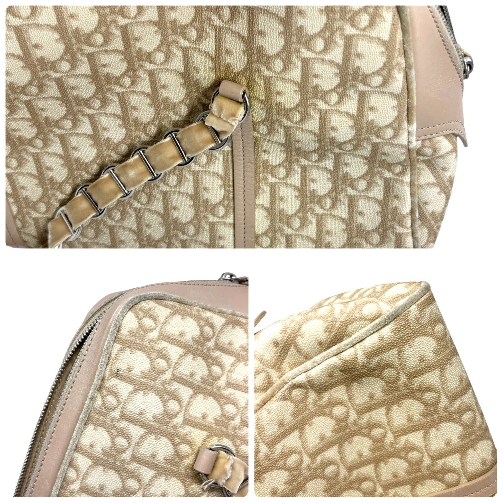 Christian Dior Vintage 2005 Romantique Trotter Monogram Shoulder Bag Cream
