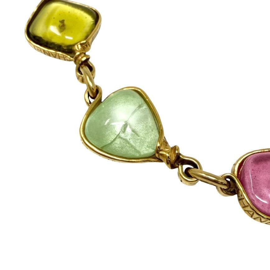 CHANEL Vintage 96P CC Logo Multicolor Glass Cabochon Necklace Gold 902238