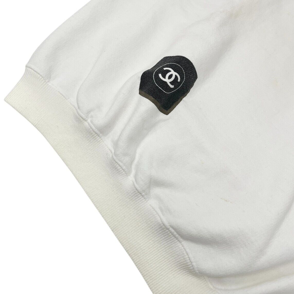 CHANEL Vintage CC Logo Long Sleeve Top Sweatshirt #M White Red Rip Cosme Cotton
