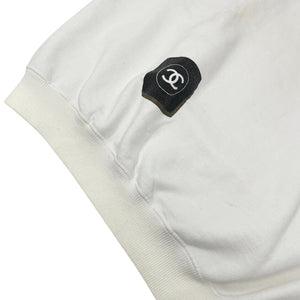 CHANEL Vintage CC Logo Long Sleeve Top Sweatshirt #M White Red Rip Cosme Cotton