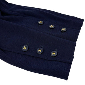 CHANEL Vintage 94A CC Logo Long Jacket #40 Coat Dress Dark Blue Wool Rank AB
