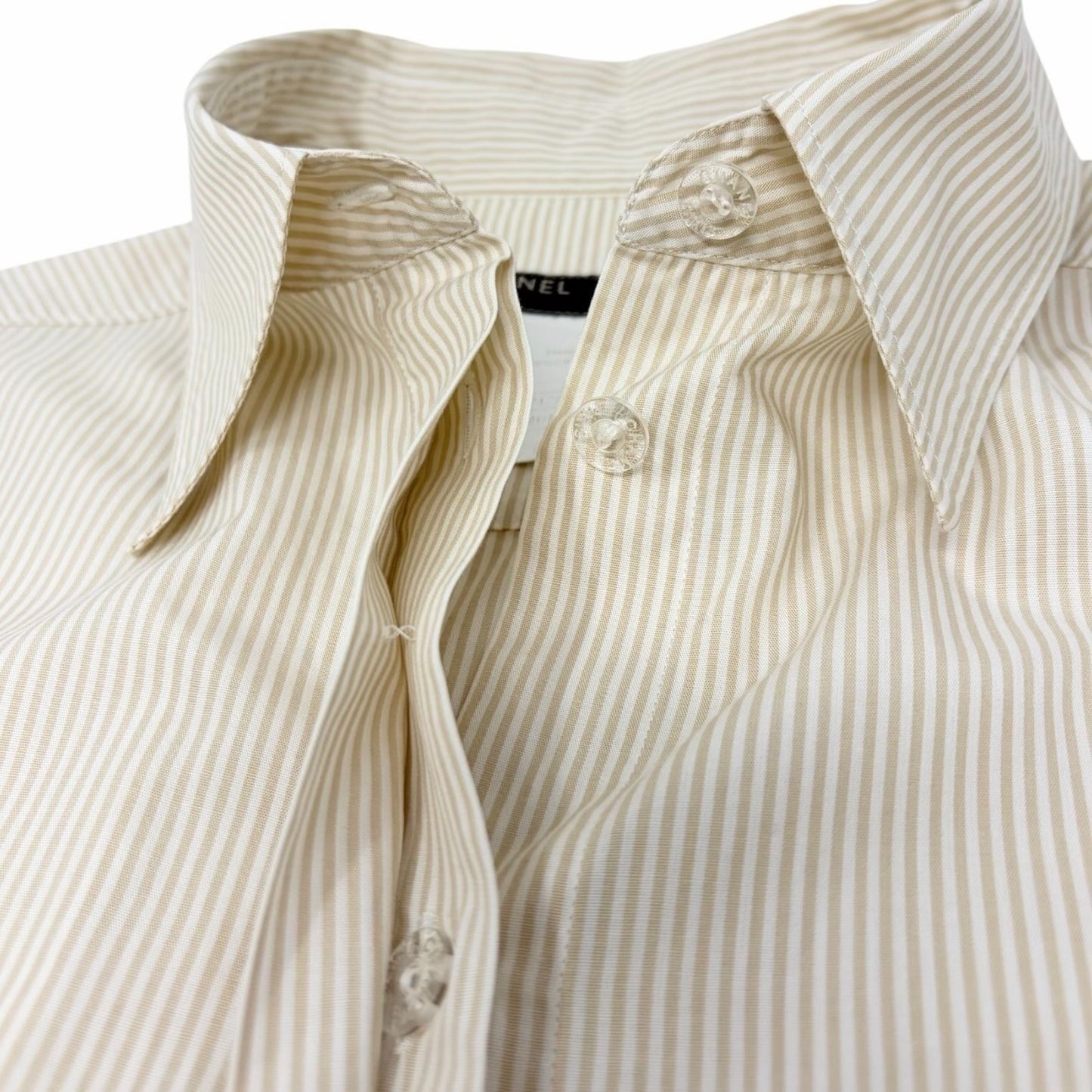 CHANEL Vintage 99P CC Logo Button Up Shirt Top Short Sleeve #40 Beige Pocket