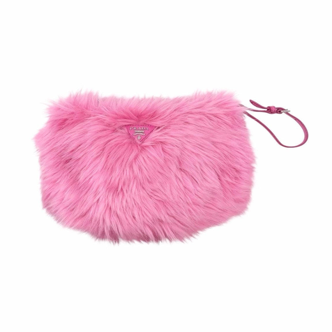 PRADA Vintage Logo Faux Fur Pelliccia Clutch Bag Wristlet Pouch Pink 902250