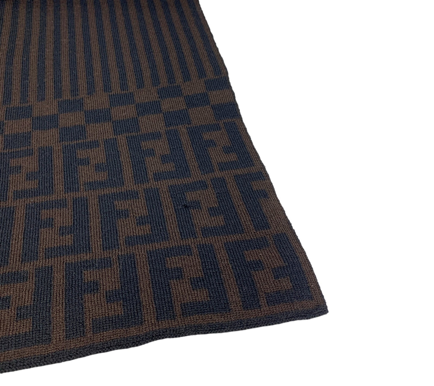 FENDI Zucca Stripe Wrap Scarf #42 Fashion Accessory Brown Black Wool RankAB