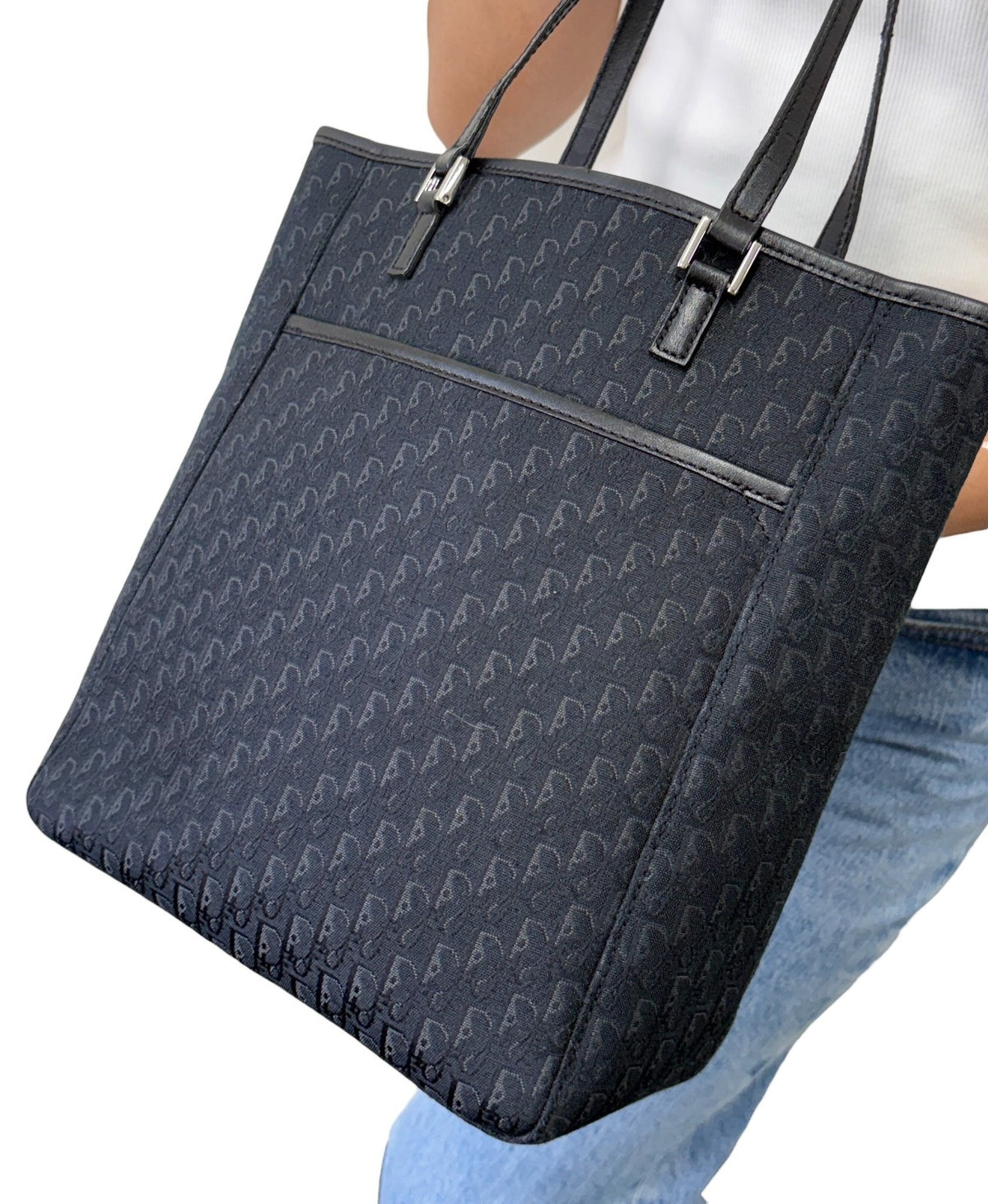Christian Dior Vintage 2003 Trotter Monogram Tote Shoulder Bag Black 902343