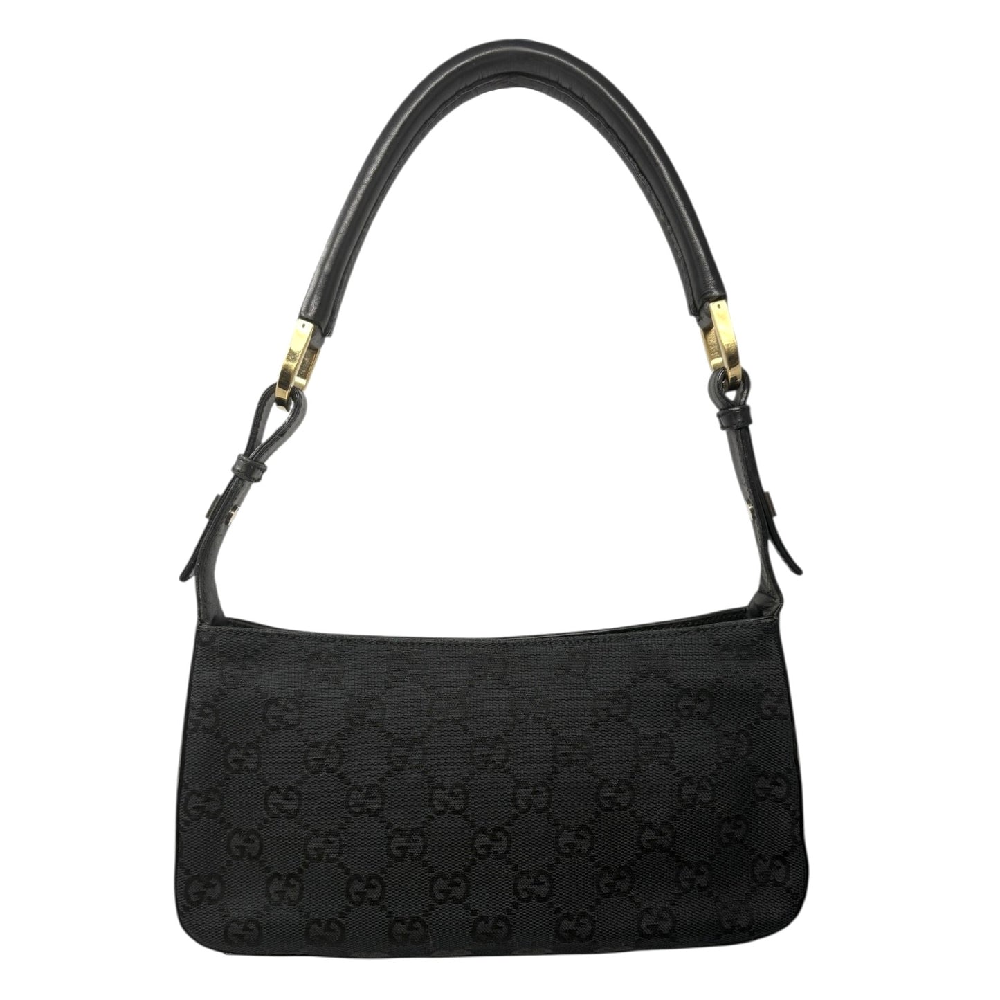 GUCCI Vintage GG Monogram Logo Canvas Pochette Mini Bag Dark Blue Gold Leather