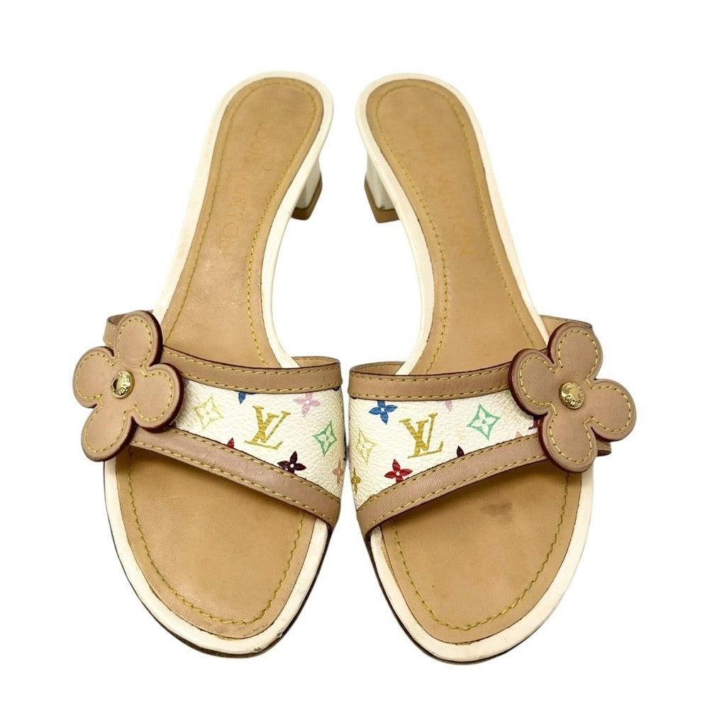 LOUIS VUITTON Vintage Logo Monogram Multicolor Sandals #36-36.5 White Leather