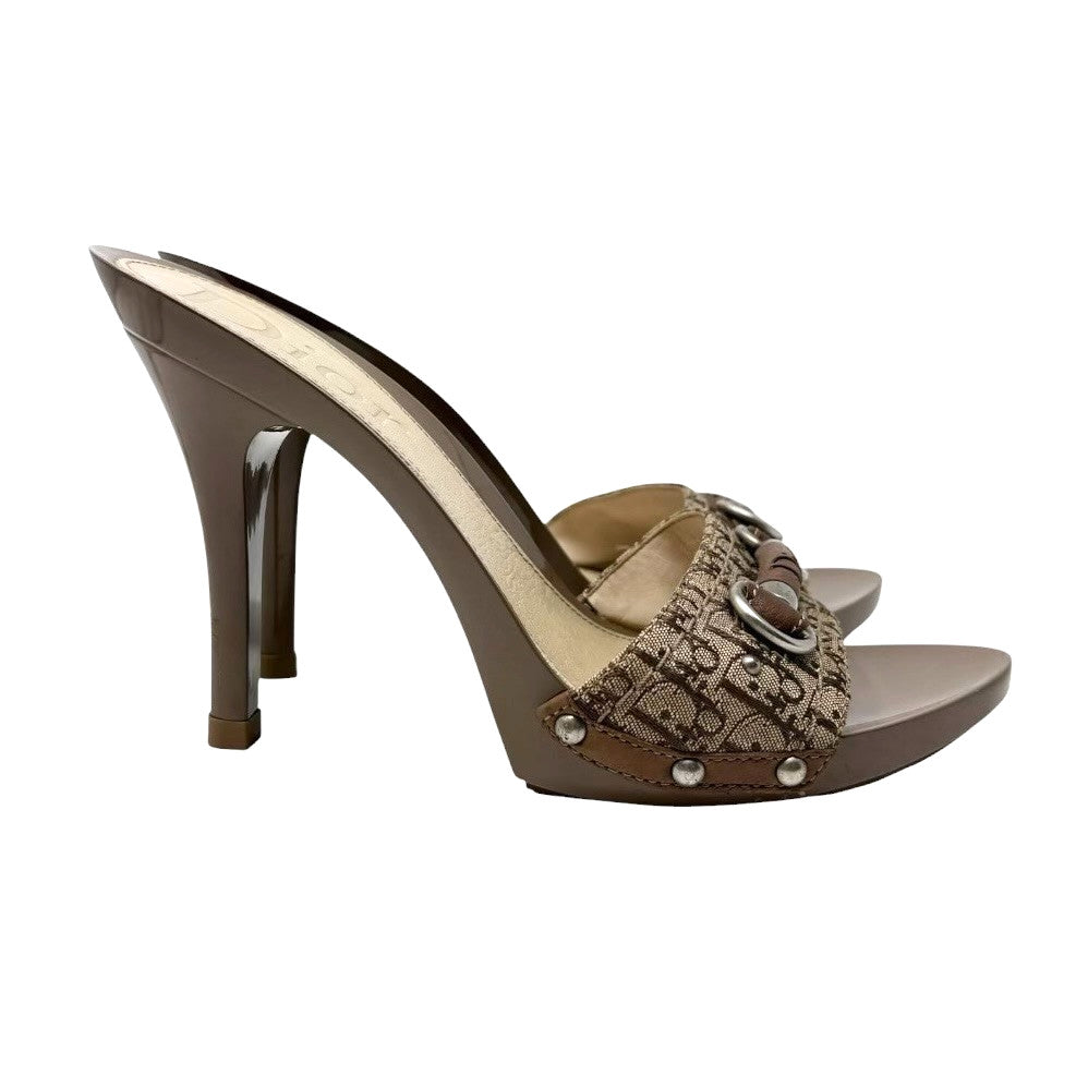Christian Dior Vintage Trotter Monogram Sandals Heels #36.5-37.5 Brown 902355