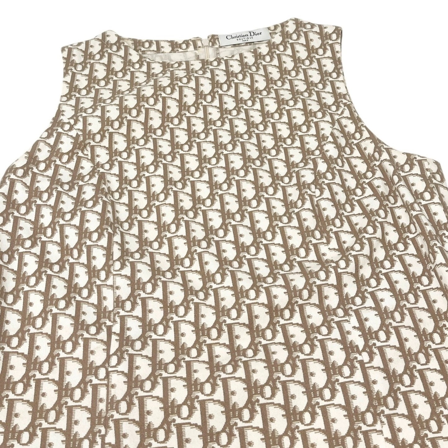 Christian Dior Vintage Trotter Monogram Dress #40 One-piece Beige White Cotton
