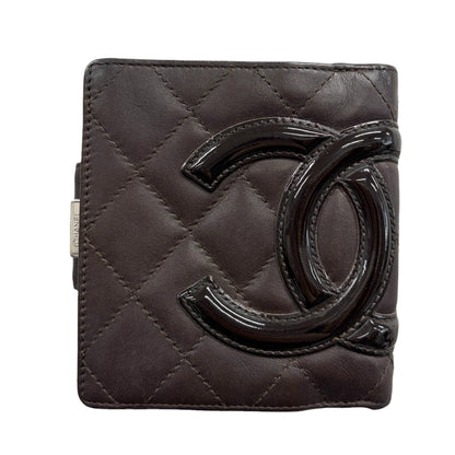 CHANEL Vintage Cambon Line CC Logo Quilted Wallet Brown Silver Leather 901981