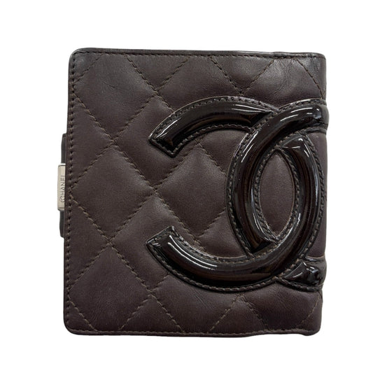 CHANEL Vintage Cambon Line CC Logo Quilted Wallet Brown Silver Leather 901981
