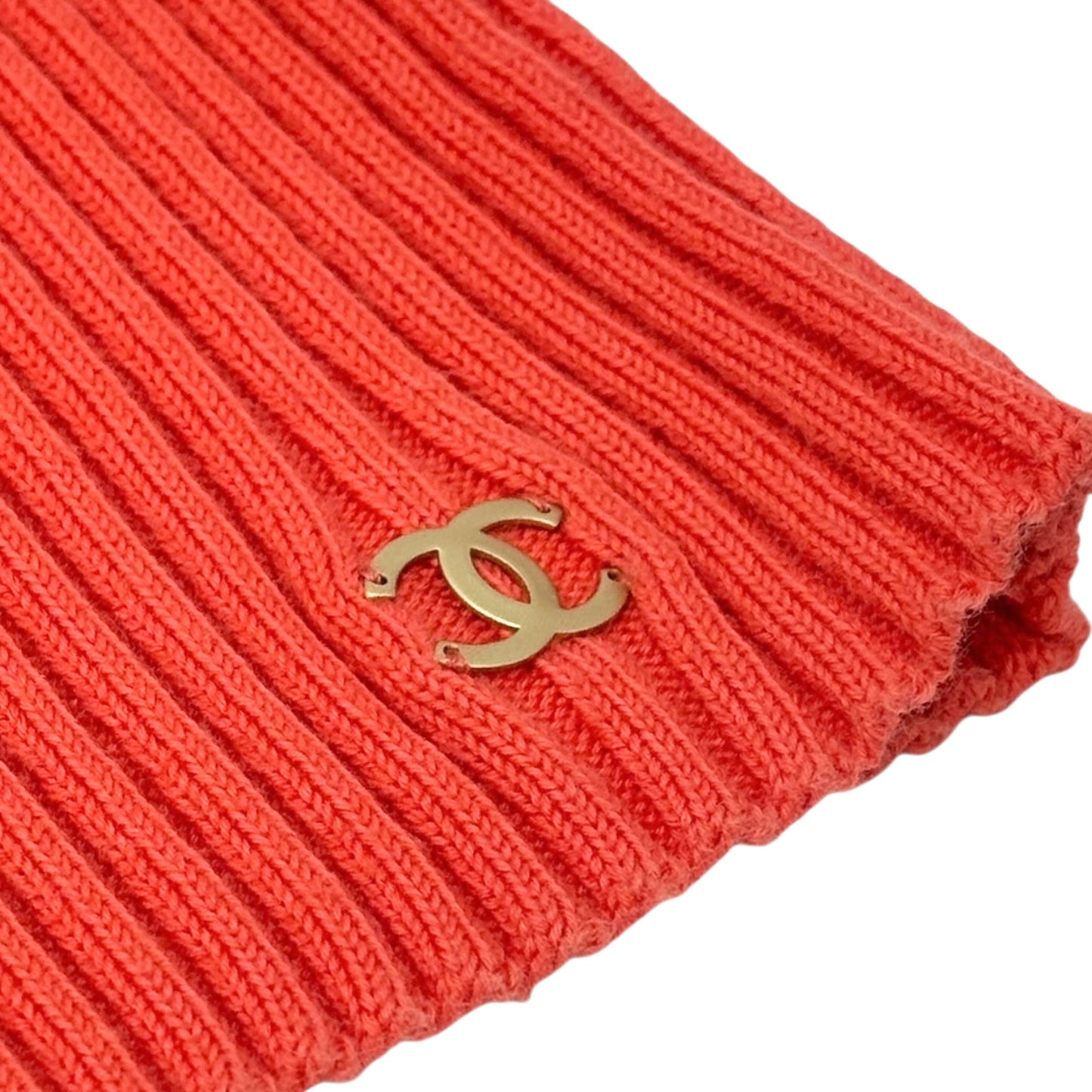 CHANEL Vintage 01C CC Gold Ring Knit Ribed Tank Camisole Top #40 Orange Cotton