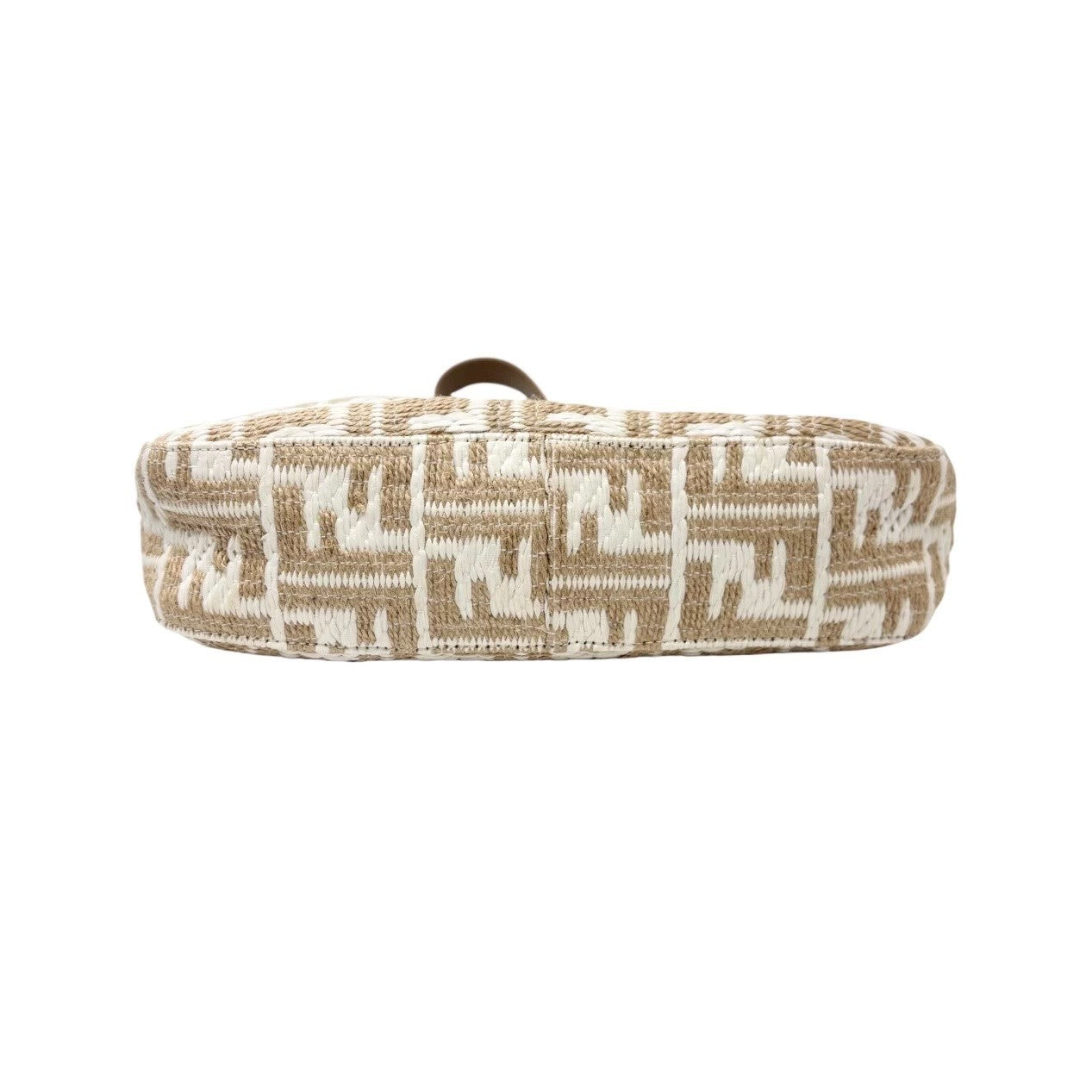 FENDI Vintage FF Logo Zucca Raffia Hobo Shoulder Bag Brown White Leather