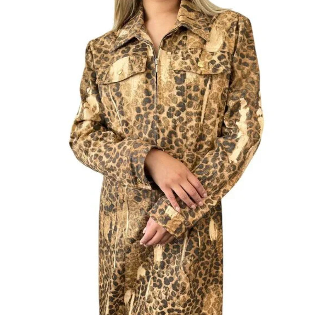 Christian Dior Vintage 2000 Logo Leopard Denim Jacket Coat #38 Brown Cotton