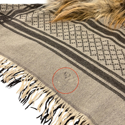 GUCCI Vintage GG Monogram Fox Fur Shawl Scarf Wrap Brown Gray Wool Silk 902842