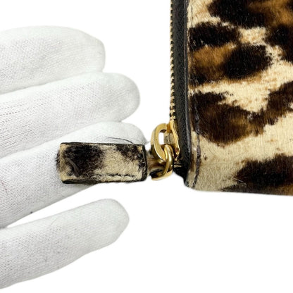 PRADA Vintage Triangle Logo Leopard Pony Calf Hair Wallet Brown Beige 902026
