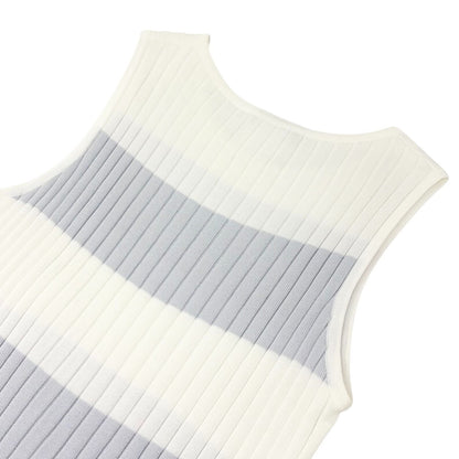 CHANEL Vintage 98P CC Stripe Rib Knit Tank Top #40 White Purple Cotton 902266