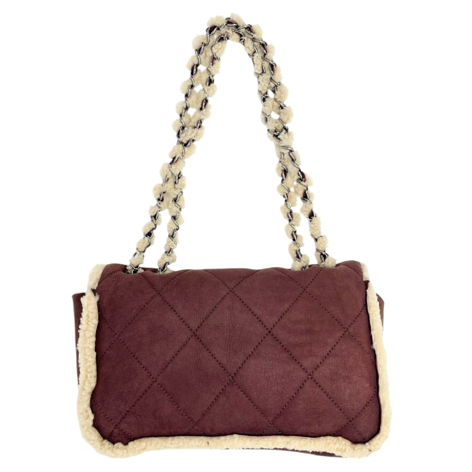 CHANEL Vintage CC Logo Mouton Matelasse Shoulder Bag Chain Brown Beige Suede