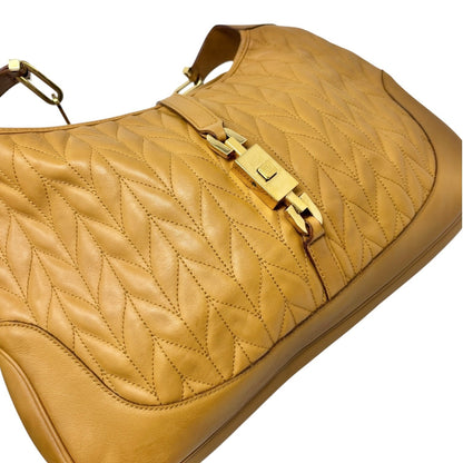GUCCI Vintage Logo Quilted Chain Shoulder Bag Brown Gold Leather 902065