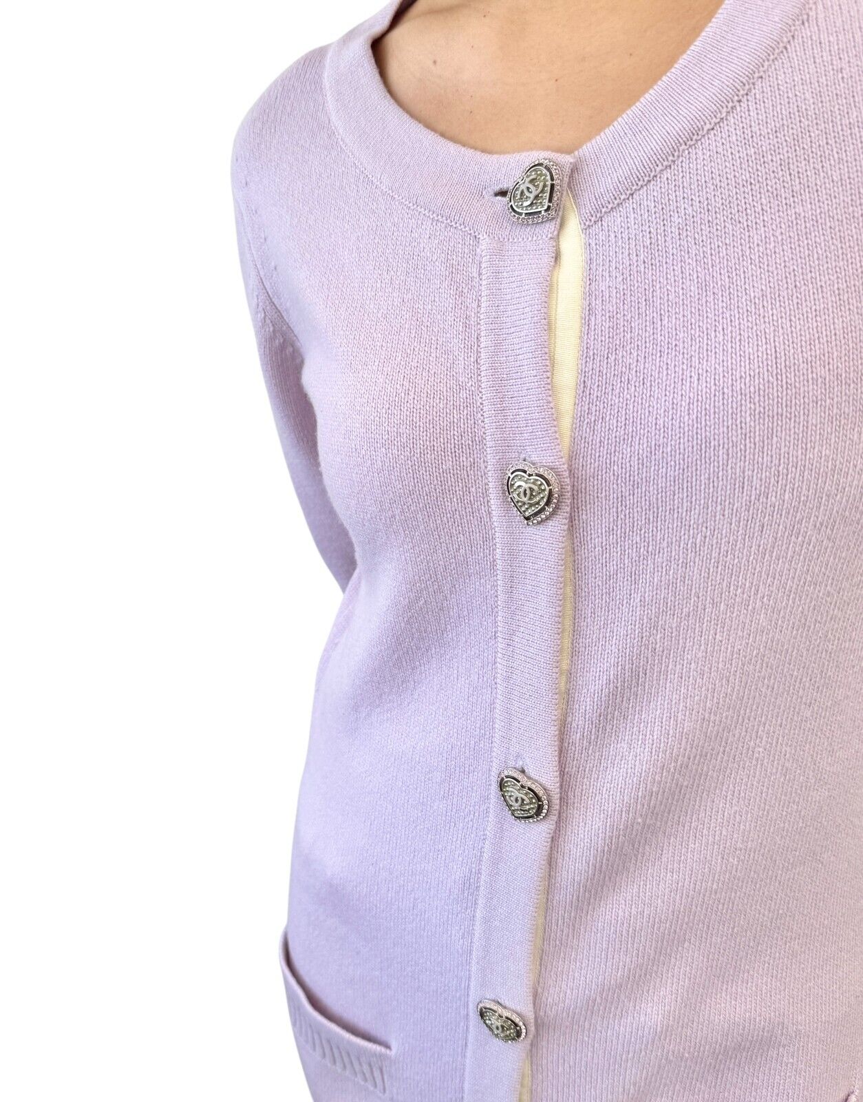 CHANEL Vintage 09C CC Logo Long Knit Cardigan #36 Rhinestone Cashmere Purple