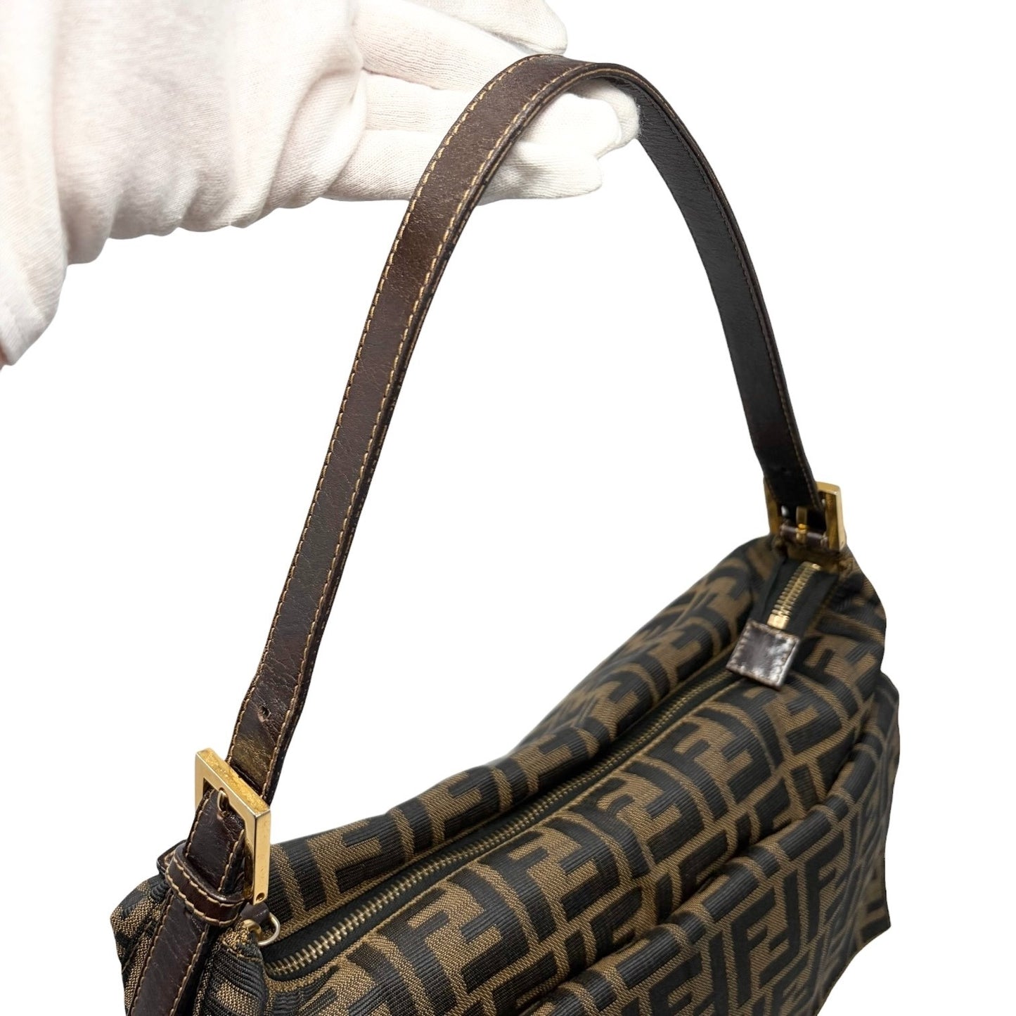 FENDI Vintage FF Zucca Mamma Baguette Pocket Shoulder Bag Brown Canvas 902439