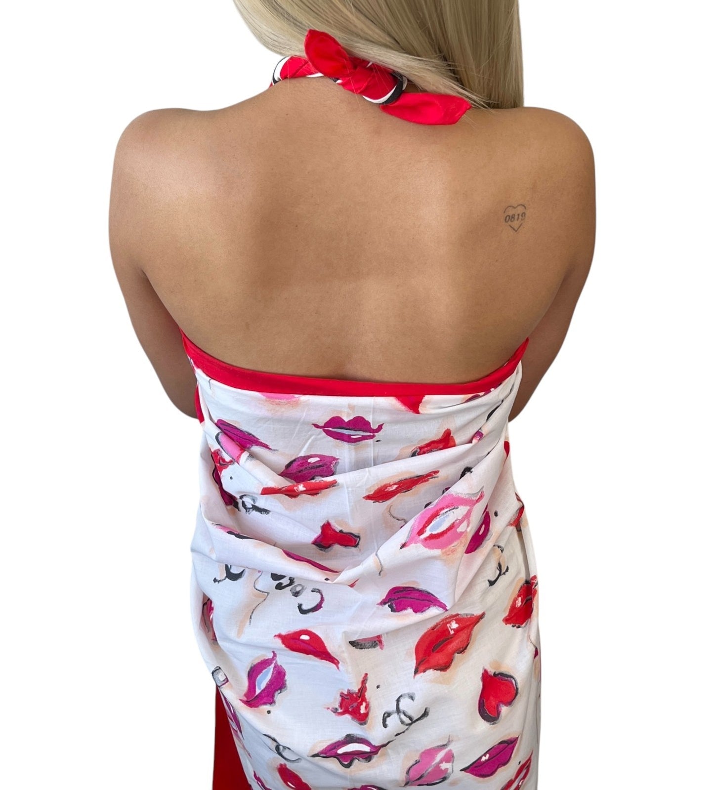 CHANEL Vintage CC Logo Lip Big Scarf Wrap Pareo White Multicolor Cotton