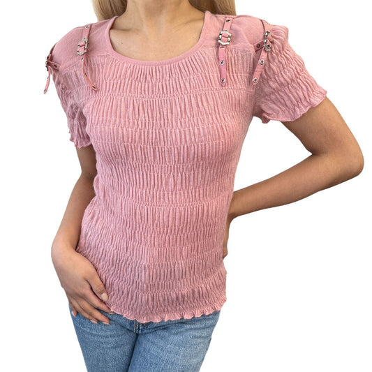 Christian Dior Vintage 2003 Bondage Summer Knit Top #36 Pink Silver Cashmere