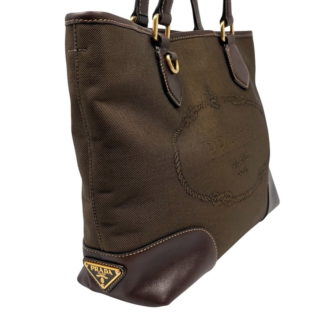 PRADA Vintage Triangle Logo Milano Jacquard Shoulder Tote Bag Brown 902457