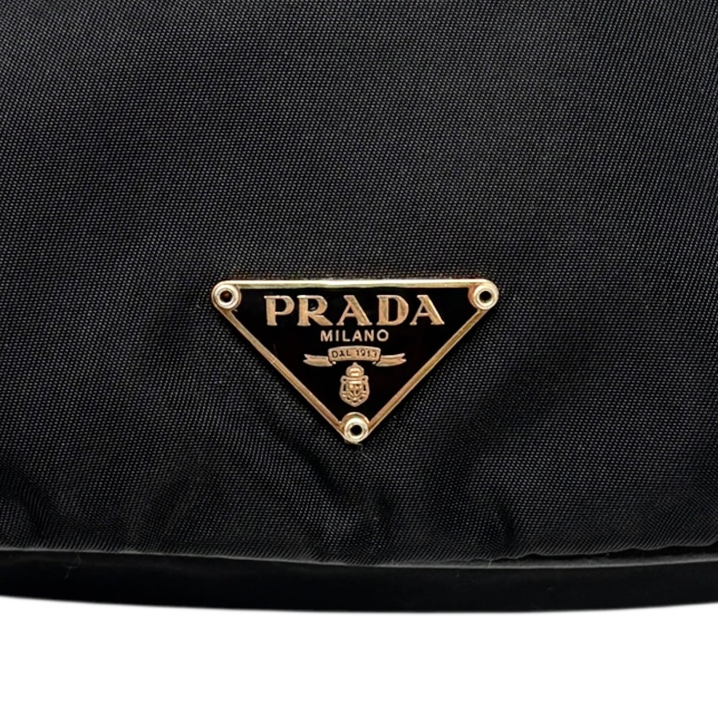 PRADA Vintage Mini Shoulder Nylon Bag Handbag Pochette Black Gold Logo