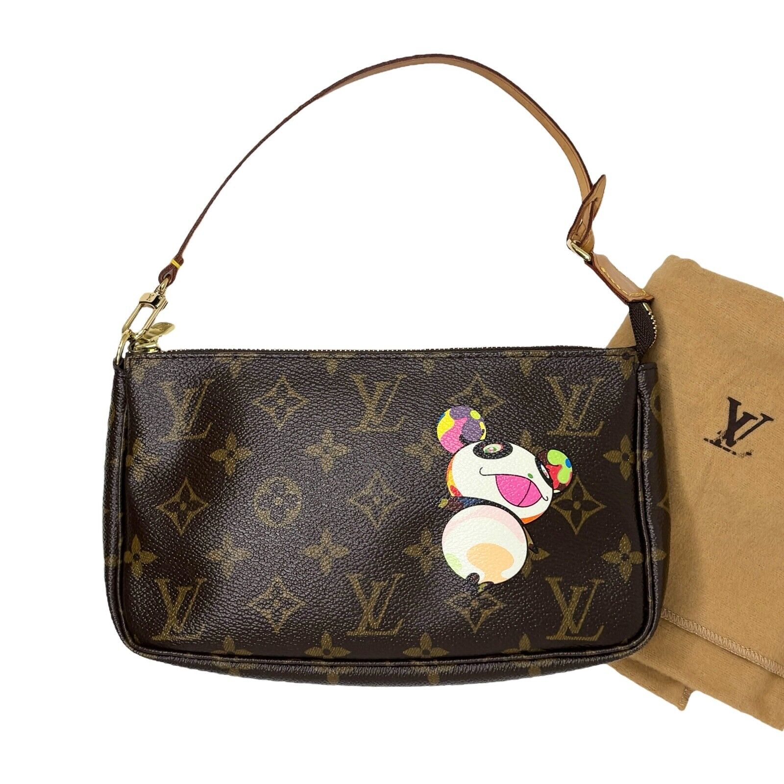 LOUIS VUITTON Vintage 2004 Monogram Shoulder Bag Pochette Brown Takashi Murakami