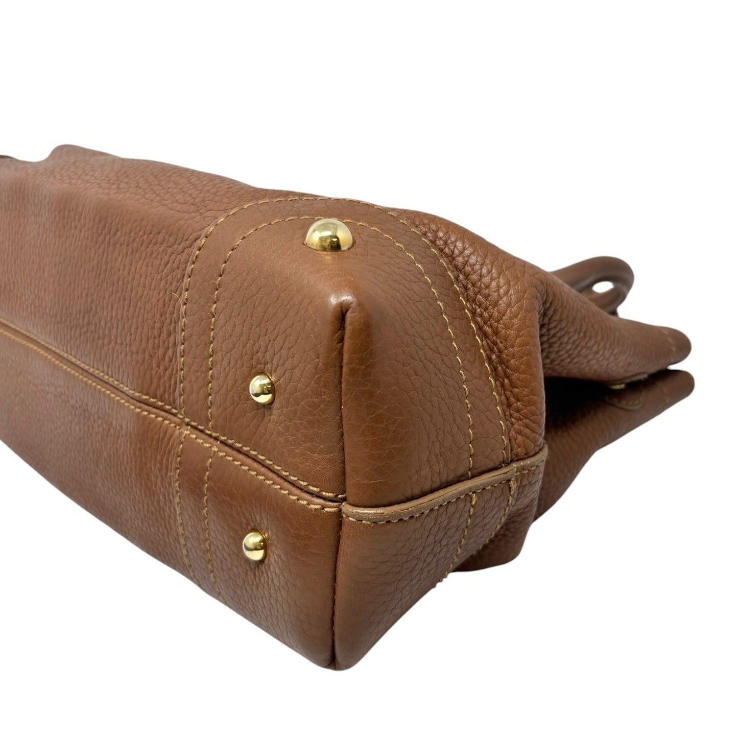 DOLCE&GABBANA Vintage DG Logo Shoulder Tote Bag Brown Gold Leather 902064