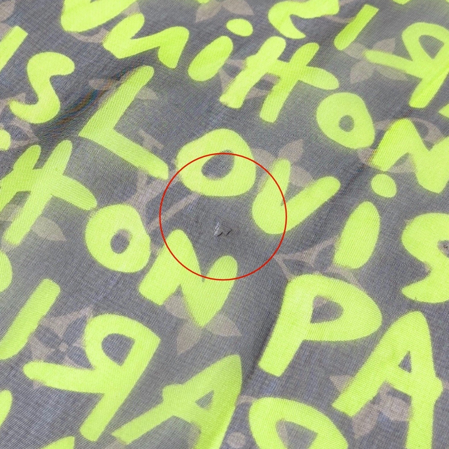 LOUIS VUITTON Vintage LV Monogram Logo Graffiti Scarf Green Brown Silk