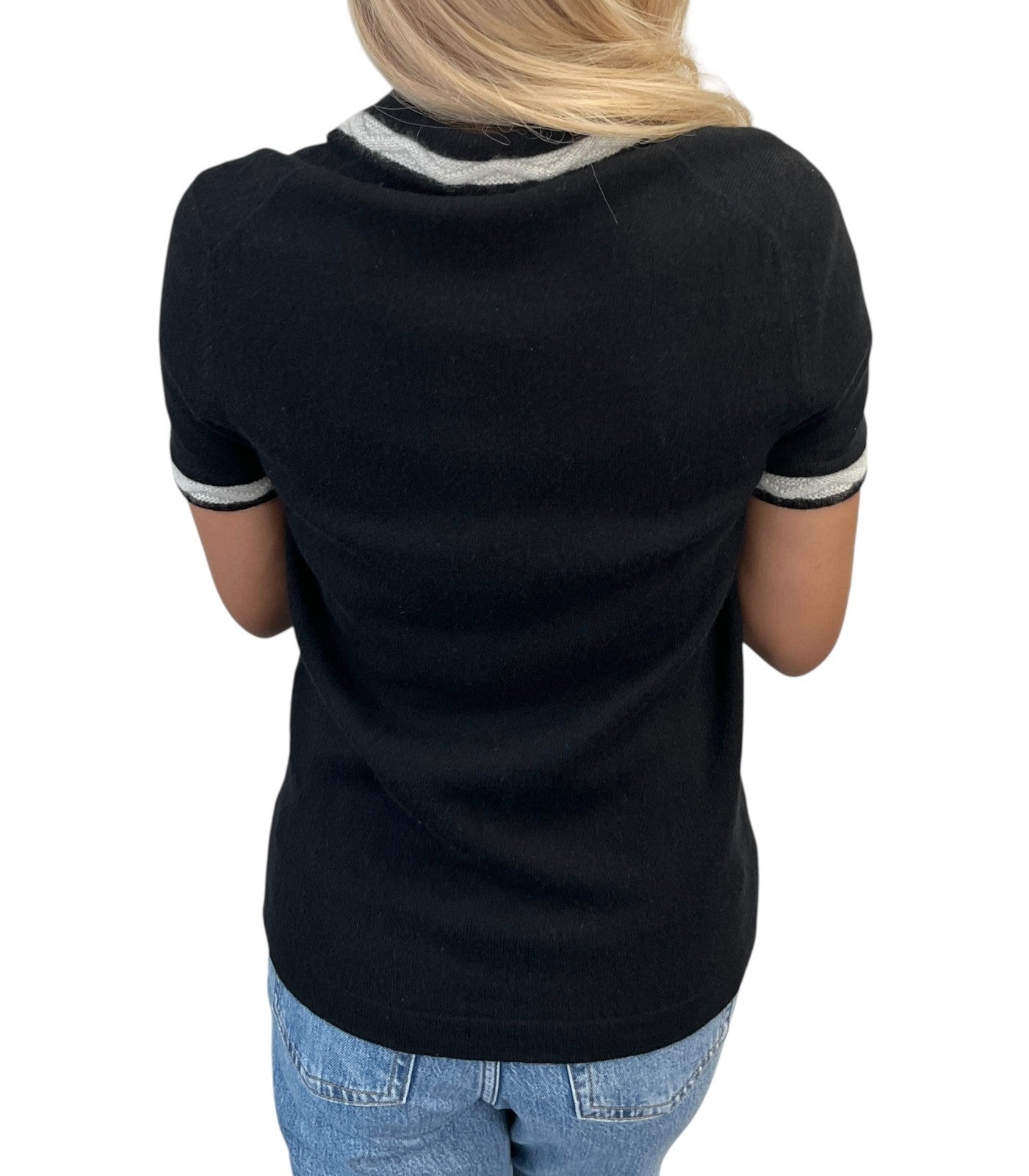 CHANEL Vintage 04A CC Logo Knit Polo Shirt Top Sweater #38 Cashmere Black