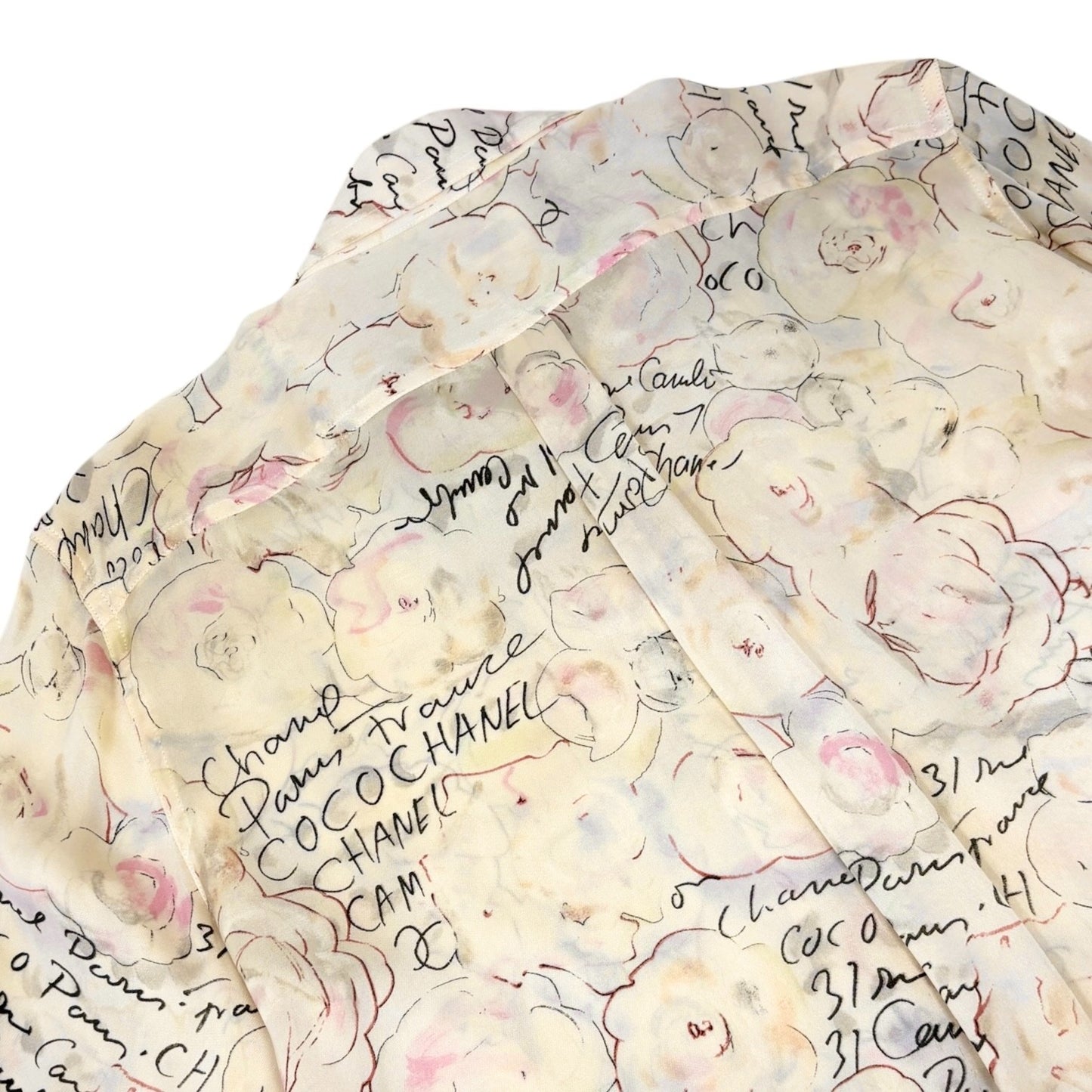 CHANEL Vintage 98C Coco Mark Logo Button Shirt Blouse Ivory Silk 901882