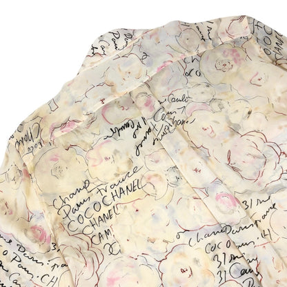 CHANEL Vintage 98C Coco Mark Logo Button Shirt Blouse Ivory Silk 901882