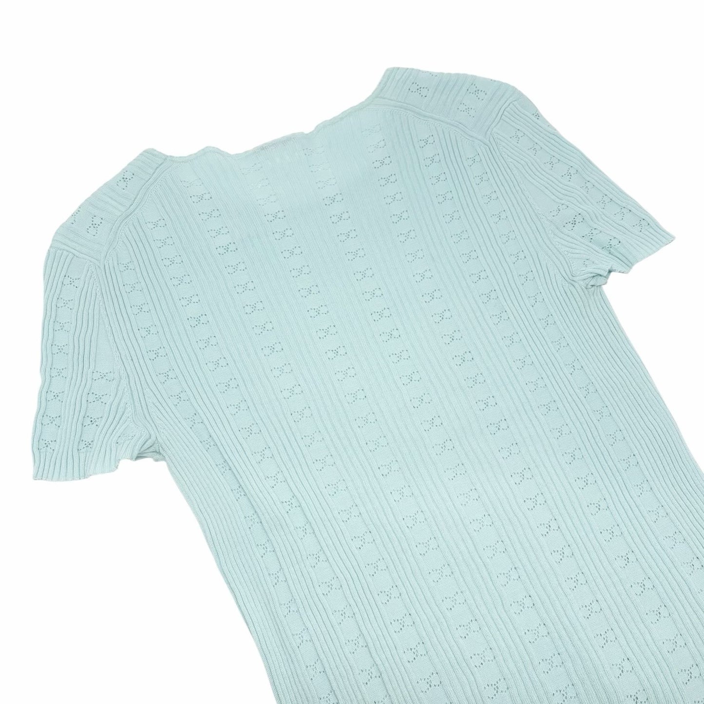 CHANEL Vintage CC Logo Rib Knit T-shirt Top Light Blue Cotton 901807