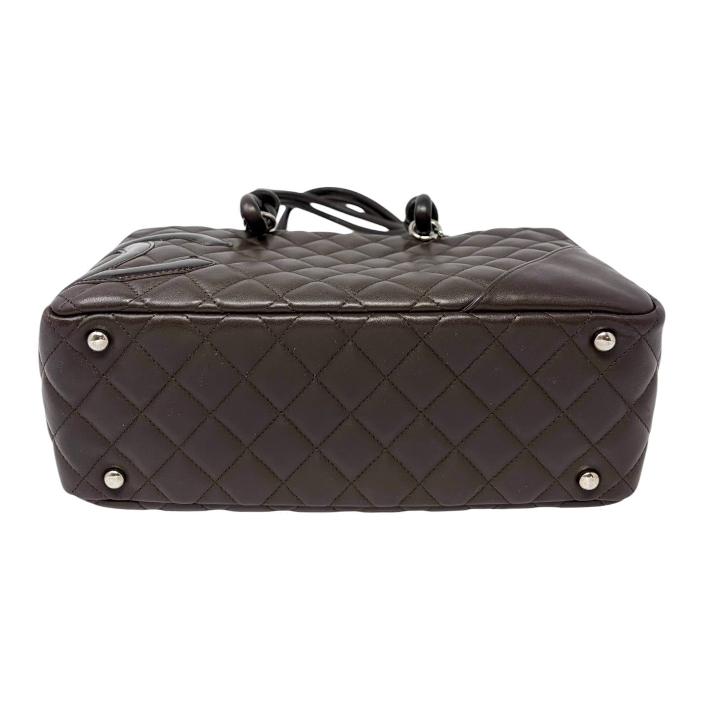 CHANEL Vintage Cambon Line CC Logo Quilted Shoulder Bag Brown Silver Leather