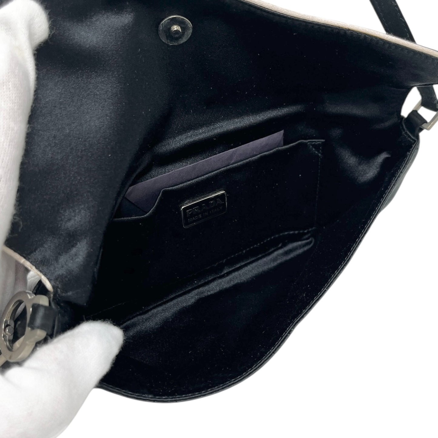 PRADA Vintage Triangle Logo Tessuto Satin Mini Bag Pochette Black 902591