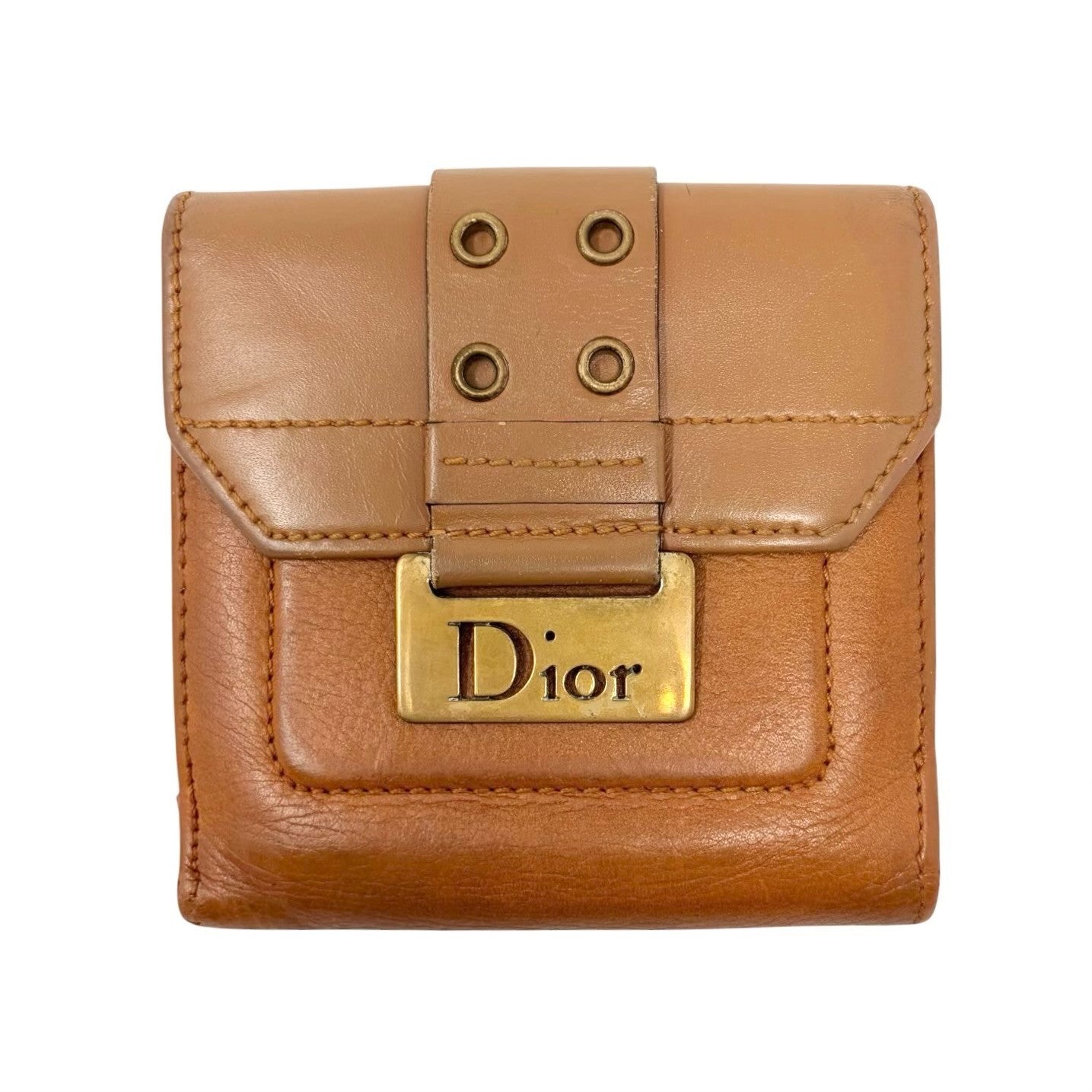 Christian Dior Vintage Street Chic Logo Wallet Leather Brown Gold 902404