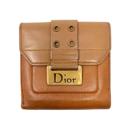 Christian Dior Vintage Street Chic Logo Wallet Leather Brown Gold 902404