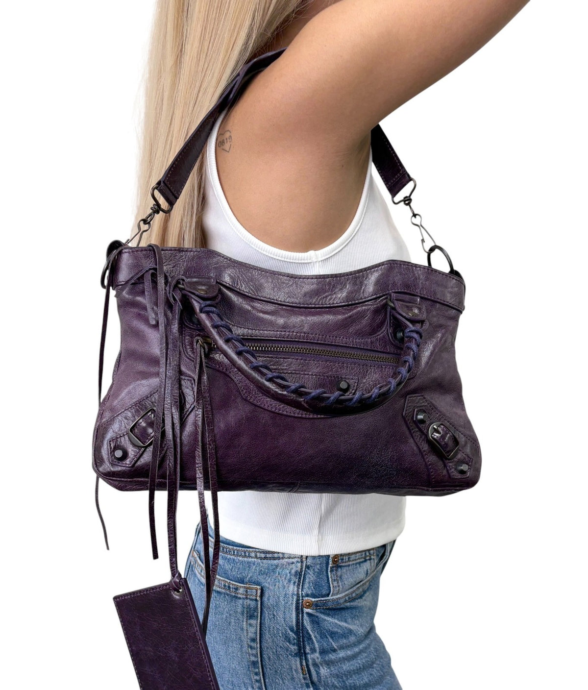 Balenciaga Vintage Classic City Mirror 2way Shoulder Leather Bag Purple 902462