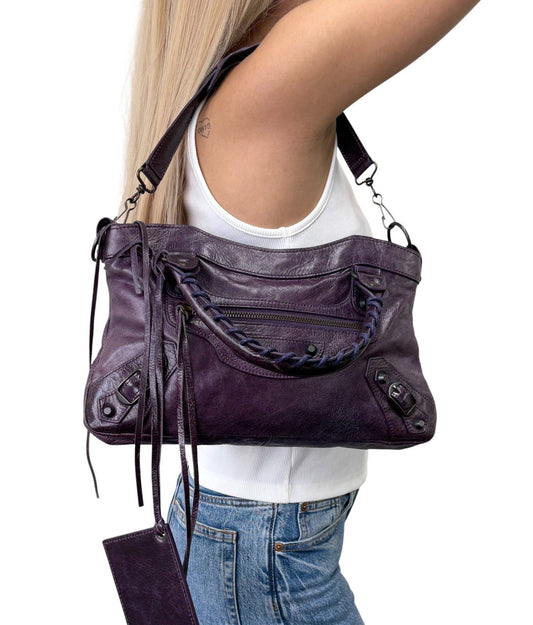 Balenciaga Vintage Classic City Mirror 2way Shoulder Leather Bag Purple 902462