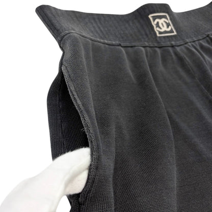 CHANEL Sport Vintage 03A CC Logo Wide Sweat Pants #42 Gray White Cotton 902069