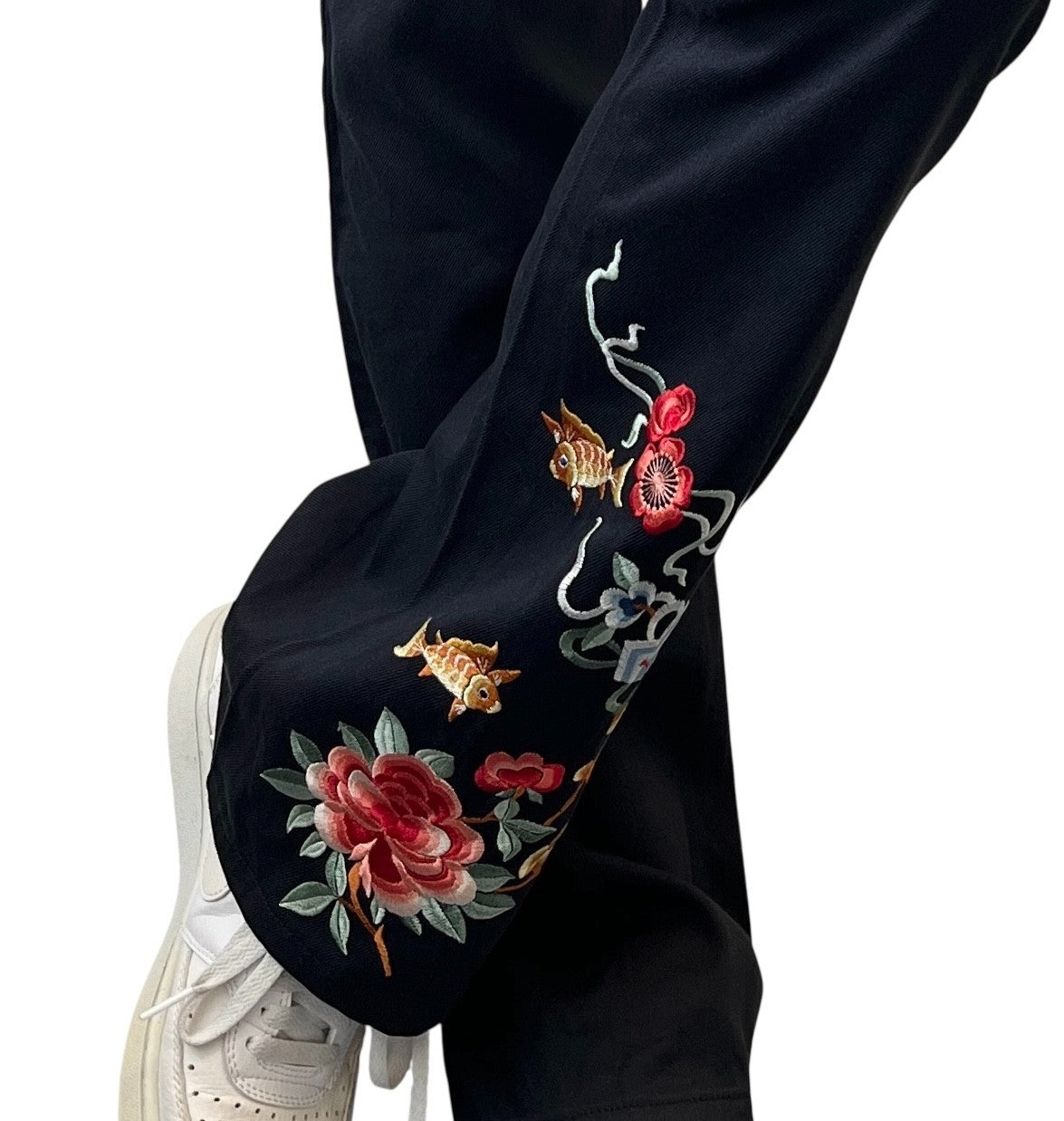 Christian Dior Vintage 2001 Embroidered Pants #36 Button Black Silver Cotton