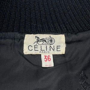 CELINE Vintage Logo Zipped Leather Jacket #36 Pocket Black Gold Rank AB