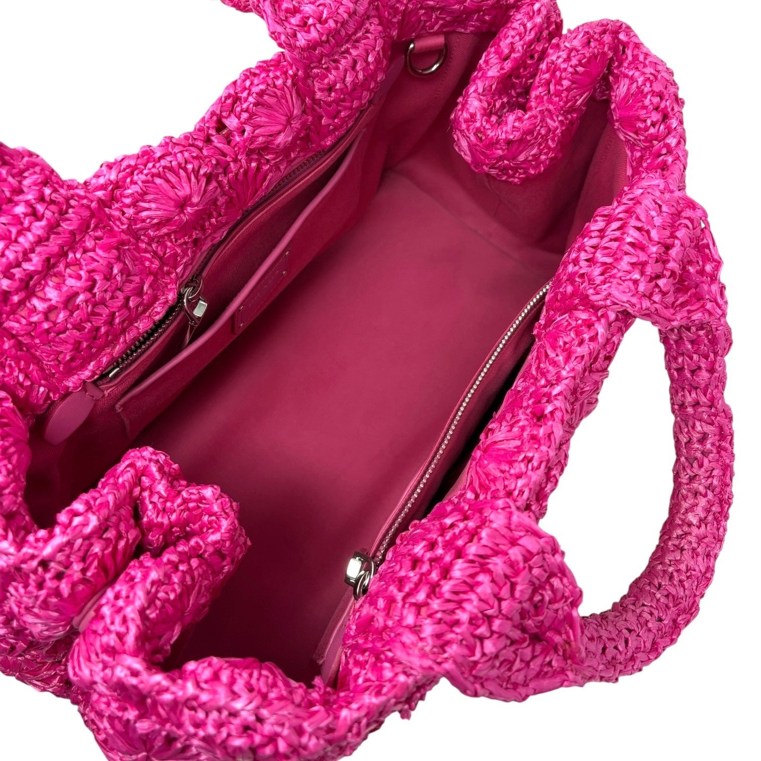 PRADA Vintage Triangle Logo Canapa Tote Bag Handbag Pink Raffia