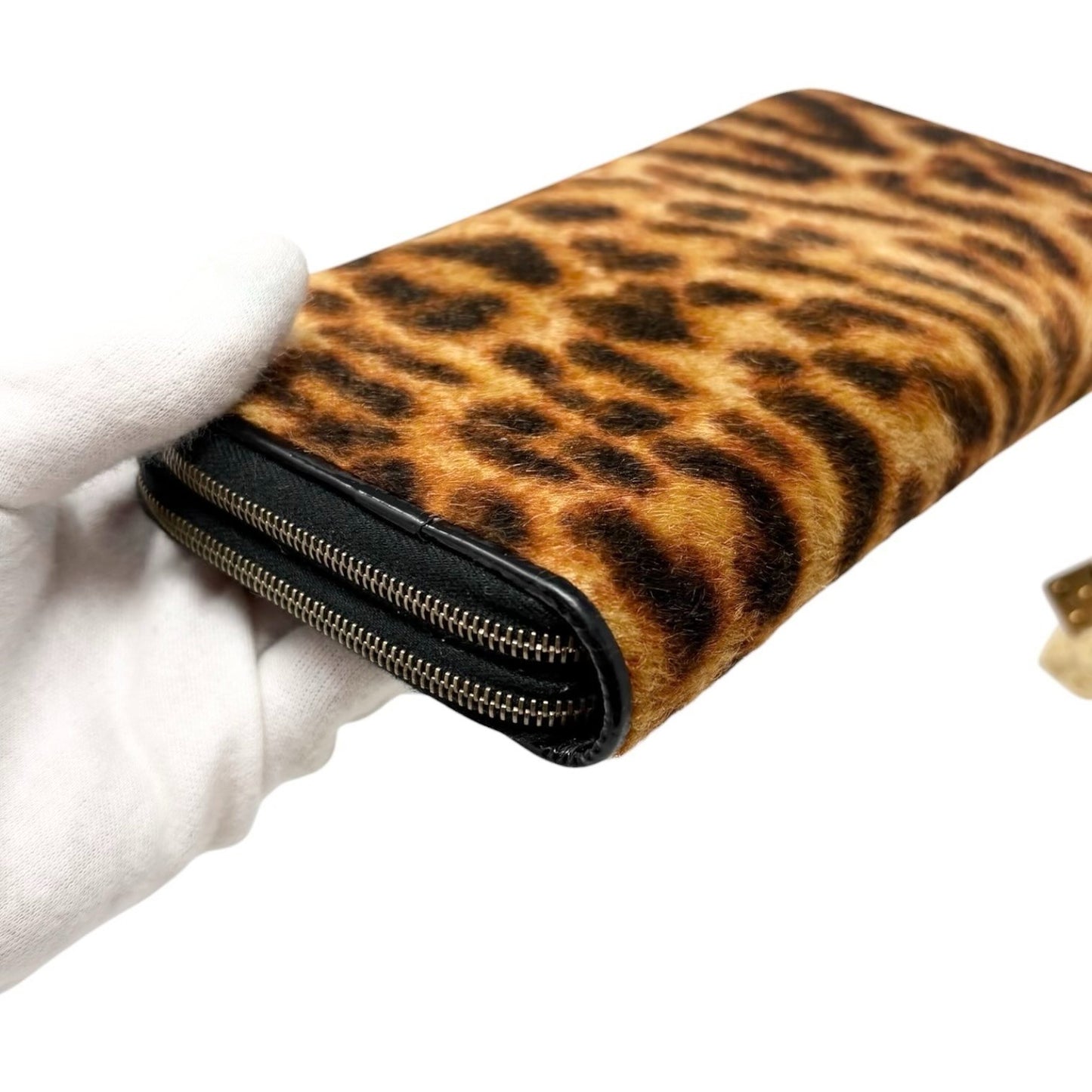Christian Dior Vintage 2001 Logo Leopard Pony Hair Wallet Dice Charm 901815