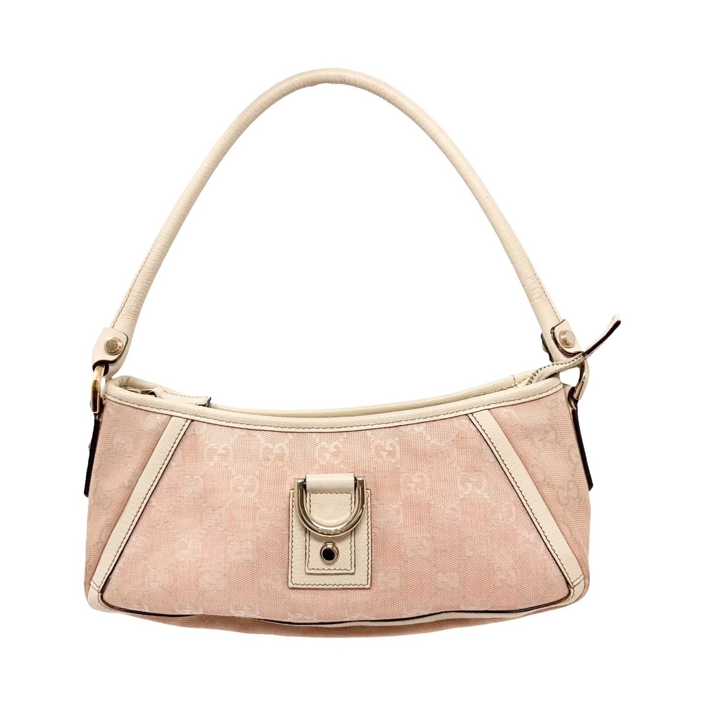 GUCCI Vintage GG Monogram Abbey Shoulder Bag Pochette Pink White Canvas 901804