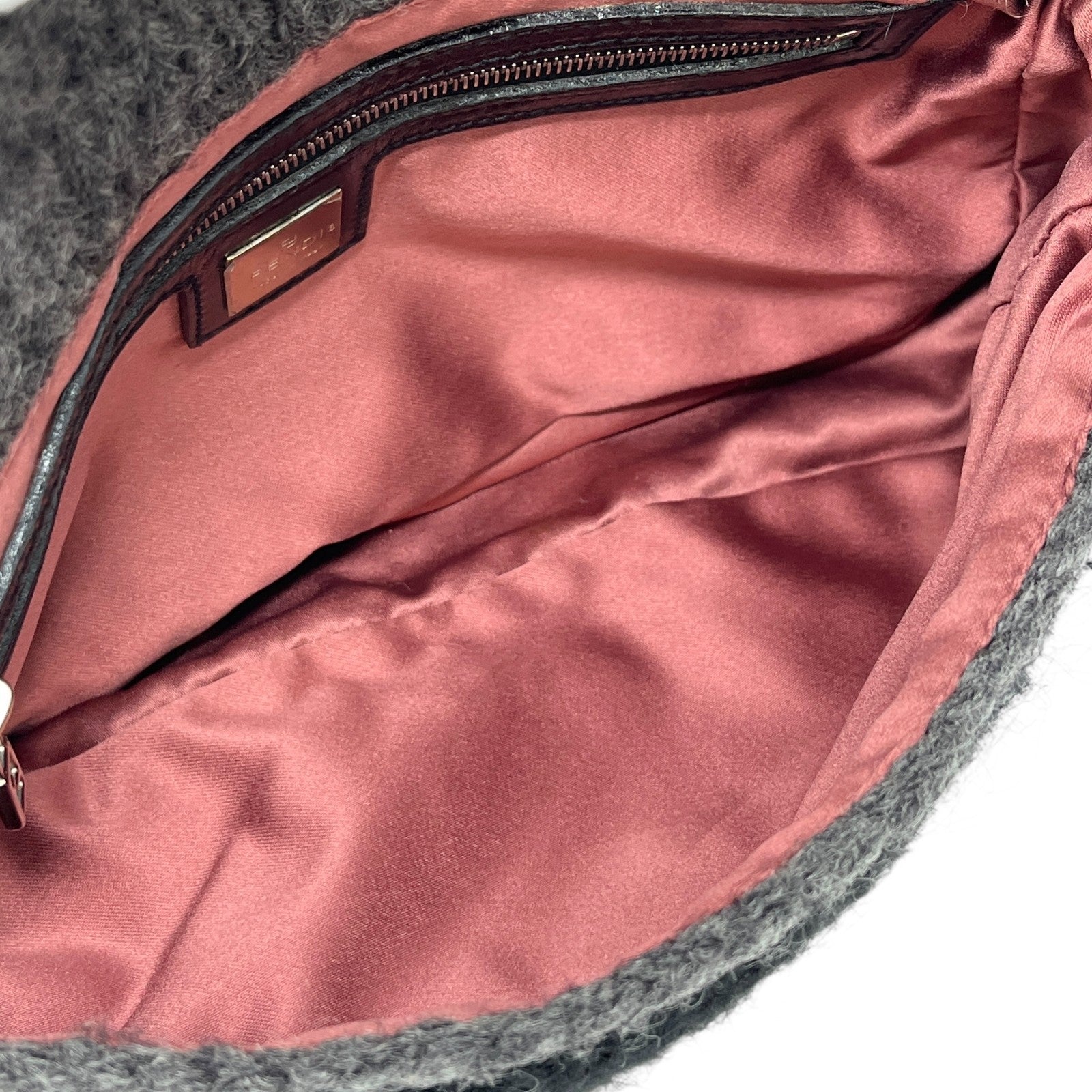 FENDI Vintage FF Logo Knit Mamma Baguette Shoulder Bag Black Gray Silver Wool